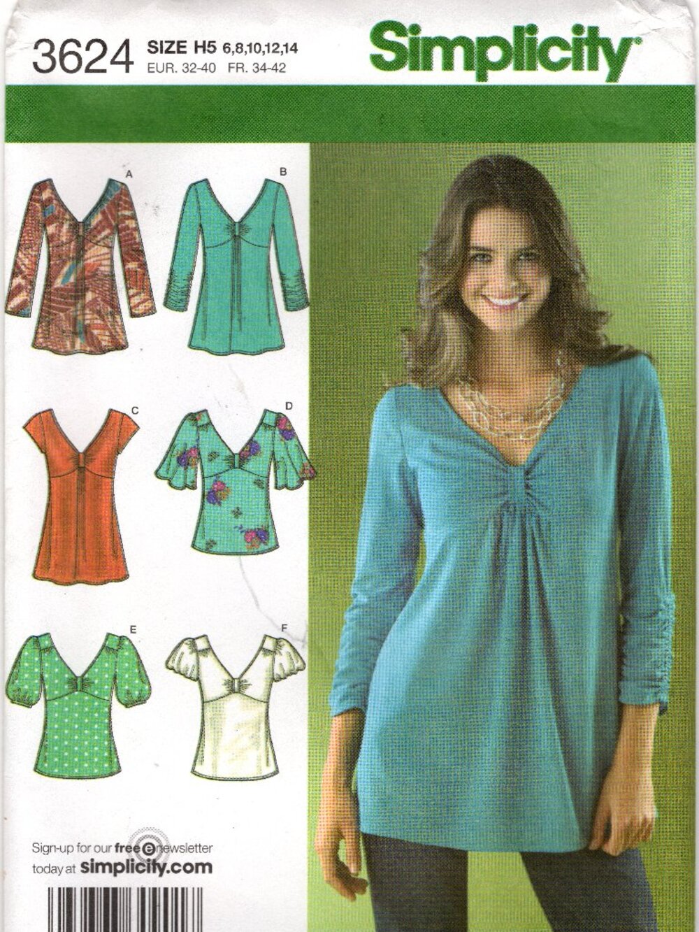 Simplicity Misses' Knit & Woven Tops 3624 Size H5 (6,8,10,12,14) Pattern Uncut